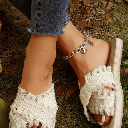 Vada Woven Tassel Flat Slippers