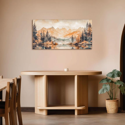 Canvas Wall Art 20x40 Inches Misty Forest Gold Lake Landscape