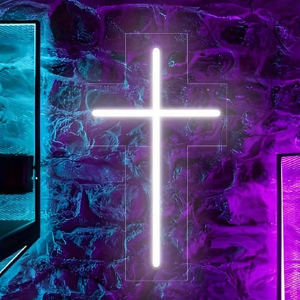 NNETM Divine Glow - Jesus Cross Neon Sign (23.88 X 13.46cm) - Home Decor LED Neon Sign