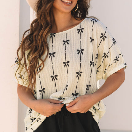 Aviana Bow Print Puff Top