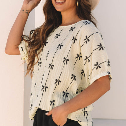 Aviana Bow Print Puff Top