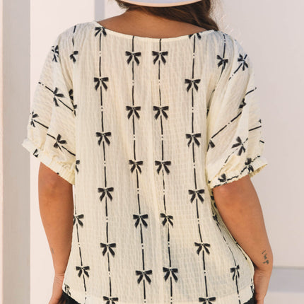 Aviana Bow Print Puff Top
