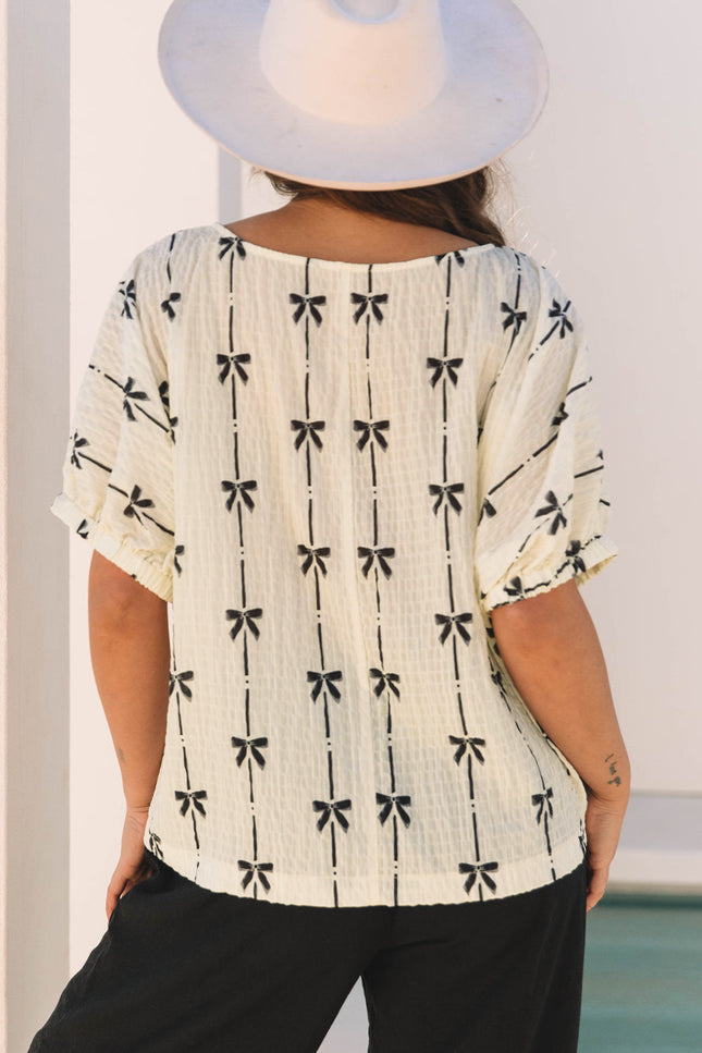 Aviana Bow Print Puff Top