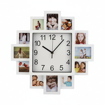 NNETM Creative Photo Frame Wall Clock – Black Wooden Memory Clock (12 Photos)