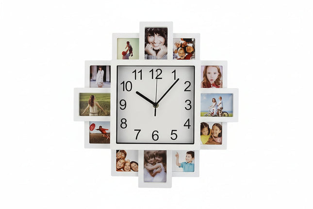 NNETM Creative Photo Frame Wall Clock – Black Wooden Memory Clock (12 Photos)
