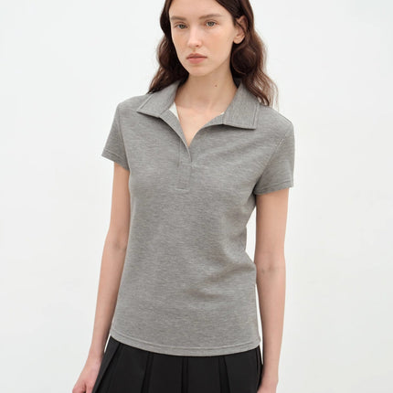 "Dublin" Lapel Straight Shoulder Slim Fit Short Sleeve T-shirt Tops Women
