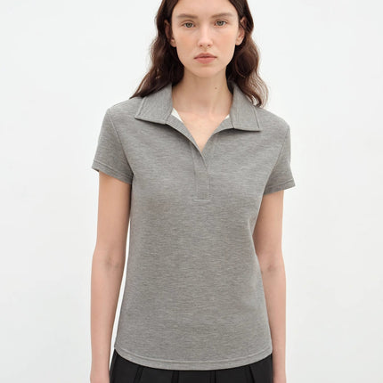"Dublin" Lapel Straight Shoulder Slim Fit Short Sleeve T-shirt Tops Women