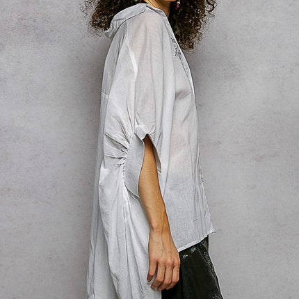 POL Embroidered Floral High-Low Shirt