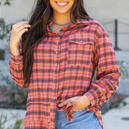 Distressed Plaid Split Hem Shirt