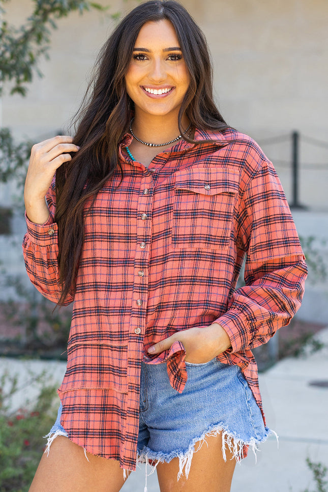 Distressed Plaid Split Hem Shirt
