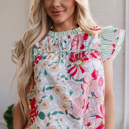 Anne Floral Ruffle Trim Blouse
