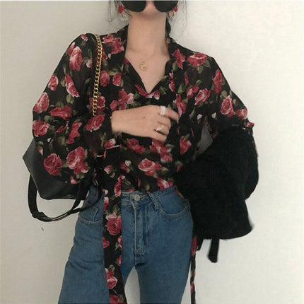 Women’s Retro Floral Chiffon Top