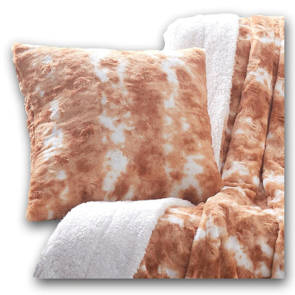 DaDa Bedding Amber Orange Brown & White Cozy Faux Fur Euro Throw Pillow Cover (M3396)