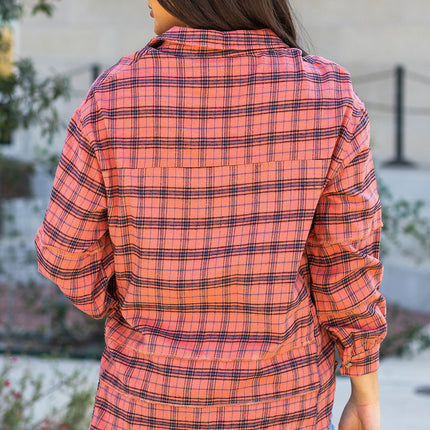 Distressed Plaid Split Hem Shirt