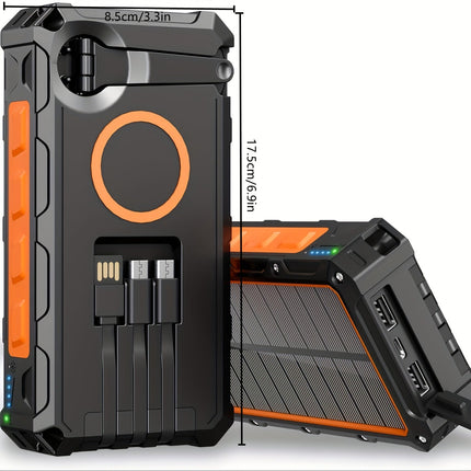 NNETM 30000mAh Solar Power Bank – Wireless Fast Charging with Flashlight & Hand Crank