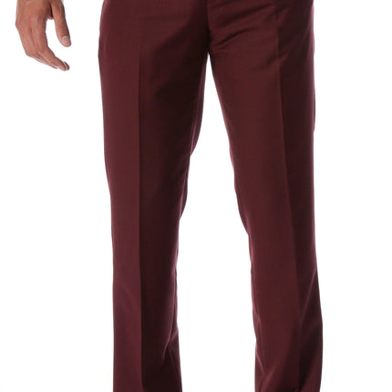 Burgundy Slim Fit Flat-Front Dress Pants