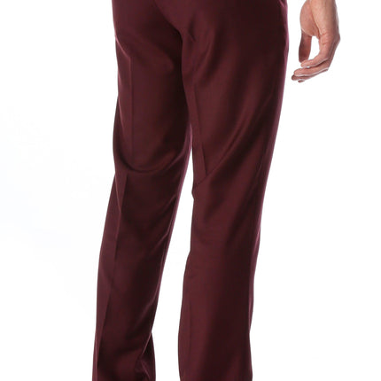 Burgundy Slim Fit Flat-Front Dress Pants