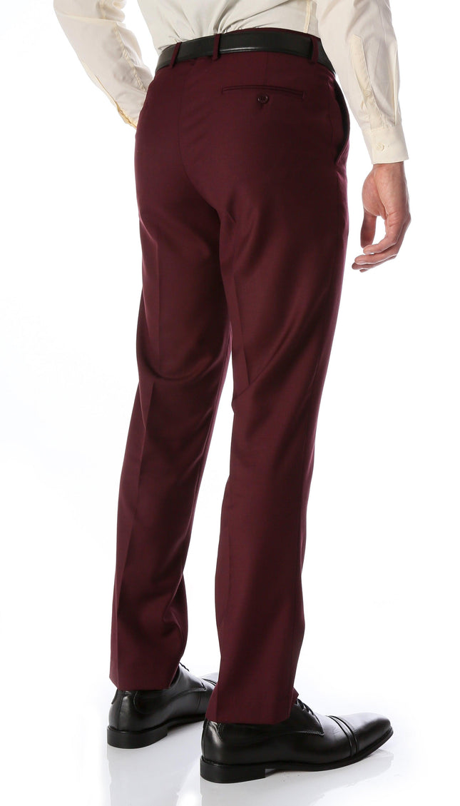 Burgundy Slim Fit Flat-Front Dress Pants