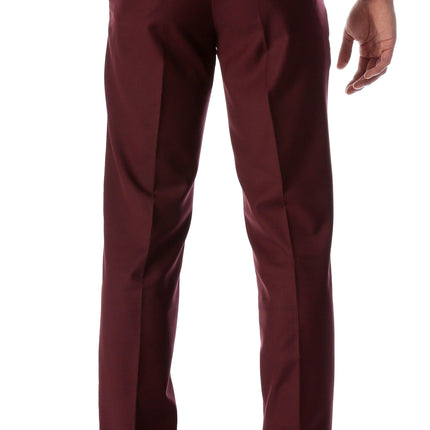 Burgundy Slim Fit Flat-Front Dress Pants