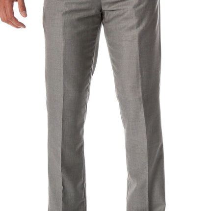 Grey Slim Fit Flat-Front Dress Pants