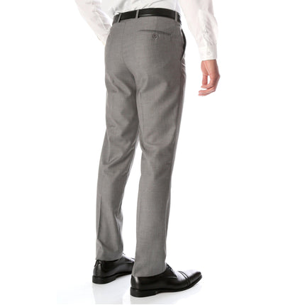 Grey Slim Fit Flat-Front Dress Pants
