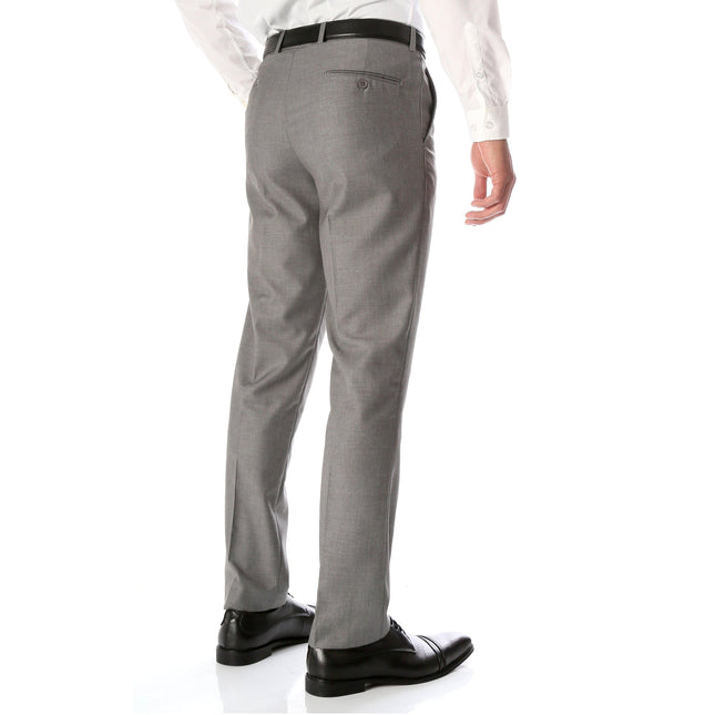 Grey Slim Fit Flat-Front Dress Pants