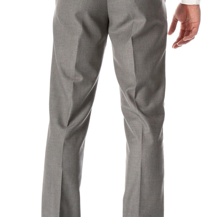 Grey Slim Fit Flat-Front Dress Pants