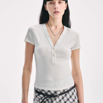 FireladyFur Brand Slim Fit Tencel Wool Women's Slim Fit Henley T-Shirts Short/Long Sleeve V-Neck Button Knitted Bottoming Basic Tops"Pure Fashion"