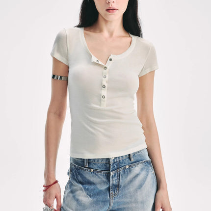 FireladyFur Brand Slim Fit Tencel Wool Women's Slim Fit Henley T-Shirts Short/Long Sleeve V-Neck Button Knitted Bottoming Basic Tops"Pure Fashion"