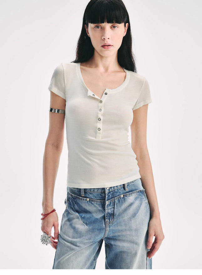 FireladyFur Brand Slim Fit Tencel Wool Women's Slim Fit Henley T-Shirts Short/Long Sleeve V-Neck Button Knitted Bottoming Basic Tops"Pure Fashion"