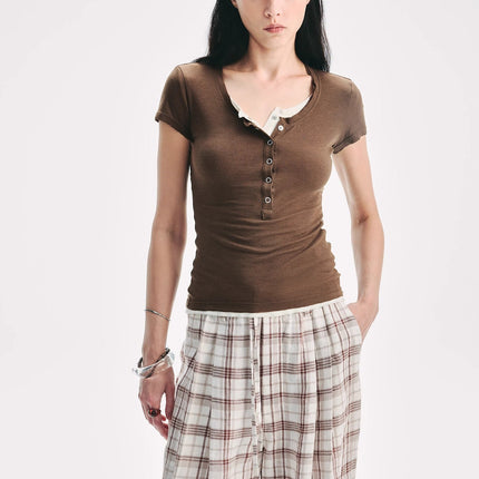 FireladyFur Brand Slim Fit Tencel Wool Women's Slim Fit Henley T-Shirts Short/Long Sleeve V-Neck Button Knitted Bottoming Basic Tops"Pure Fashion"
