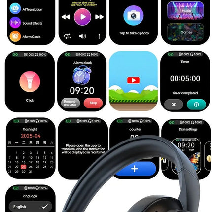 NNETM AI Translation Headphones LCD Touch Wireless Earbuds
