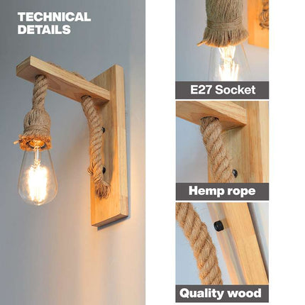 E27 Wooden Rope Wall Lamp Indoor Lighting ~4568