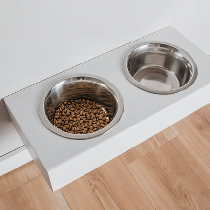 Floating Wooden Raised Food Stand, Medium Dog Feeding Station, Hanging Pet Bowls