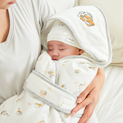 Lively Tiger Comfort Cotton Baby White Swaddle Wrap