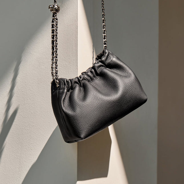 Mini Dumpling Leather Clutch Crossbody Bag