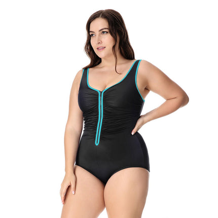 Plus Size Zip Front Tummy Control One-Piece Swimsuit