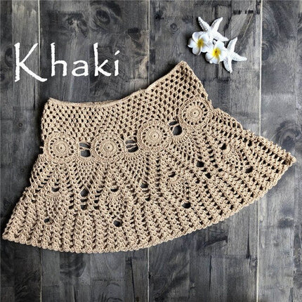 Hand Hook Crochet Bikinis Bottom Handmade Knitted Hollow Out A-line skirt Sexy Swimwear Women
