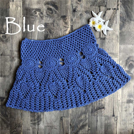 Hand Hook Crochet Bikinis Bottom Handmade Knitted Hollow Out A-line skirt Sexy Swimwear Women