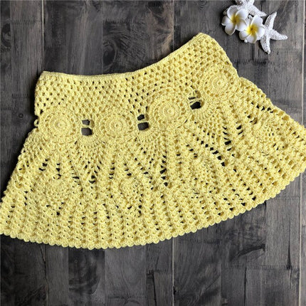 Hand Hook Crochet Bikinis Bottom Handmade Knitted Hollow Out A-line skirt Sexy Swimwear Women
