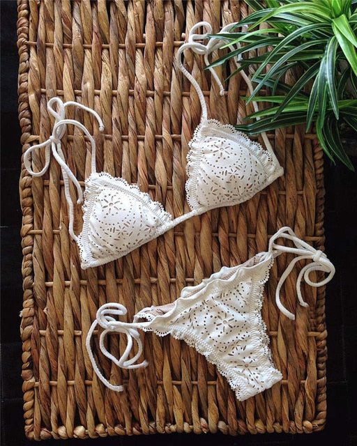 Triangle Bikini Set Bohemian Swimwear Hollow Out Low Waist Sexy