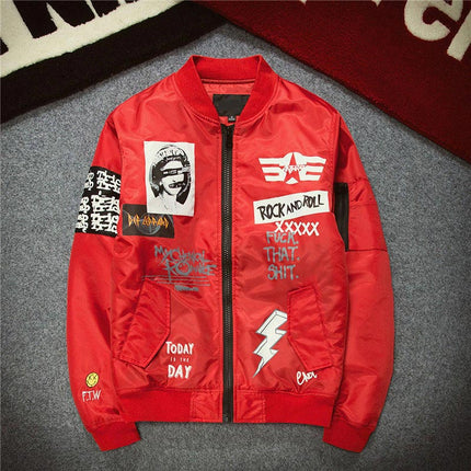 Printed Stand Collar Bomber Jacket