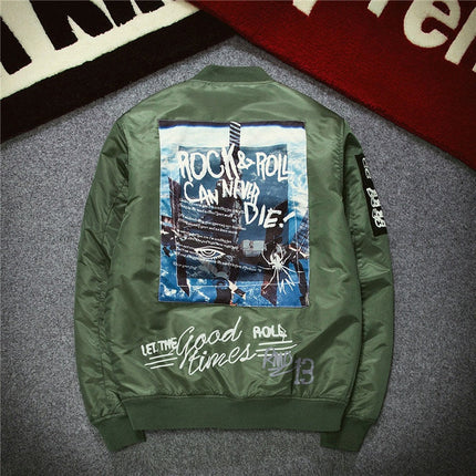 Printed Stand Collar Bomber Jacket
