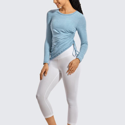 Women's Pima Cotton Workout Shirts Long-Sleeve T-Shirt Crewneck Athletic Top Gym