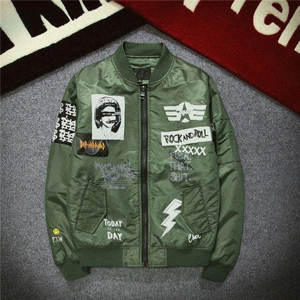 Printed Stand Collar Bomber Jacket
