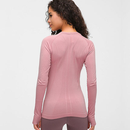 Seamless Slim Fit Yoga Shirts Workout Long Sleeved Shirts Women O-neck Sports Gym Fitness Tops with Thumb Holes Workout Top