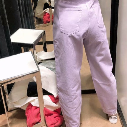 Women pants vintage denim pants casual streetwear fashion violet mom jeans