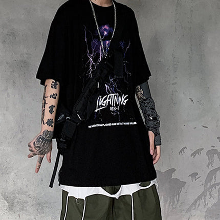 Lightning Print T Shirt Men Summer Casual Tshirt Tees Hip Hop Harajuku Loose Streetwear Short Sleeve Shirts-3