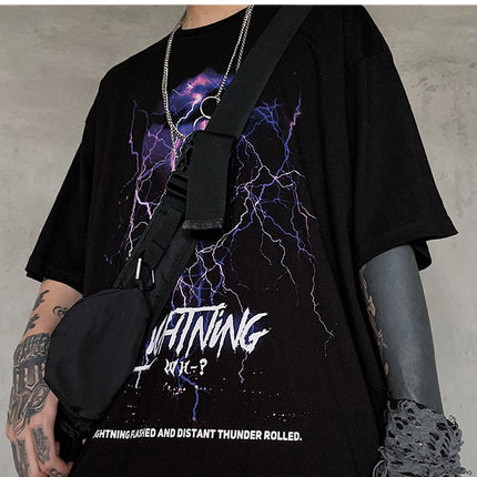 Lightning Print T Shirt Men Summer Casual Tshirt Tees Hip Hop Harajuku Loose Streetwear Short Sleeve Shirts-1