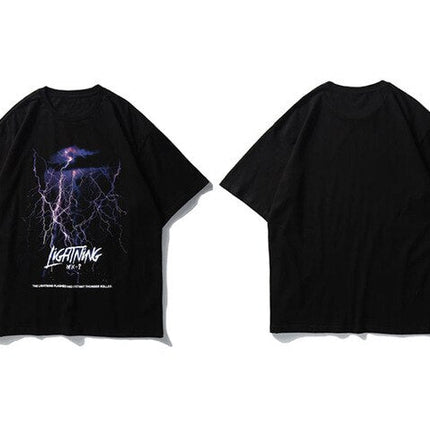 Lightning Print T Shirt Men Summer Casual Tshirt Tees Hip Hop Harajuku Loose Streetwear Short Sleeve Shirts-4